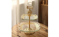 Ornate Two-Tier Fruit Tray Decorative Fruit Tray with Stand Metal 2-Tier Dessert Stand Space-Saving for Hosts