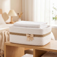 Rope Basket with Handle Sturdy Rope Basket for Shelf, Dresser