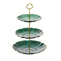 Light Luxury Design Tiered Serving Stand Food Grade Plastic Afternoon Tea Stand Gold Accent 3 Tier Dessert Stand Elegant Design for Living Room, Party, Reception Desk