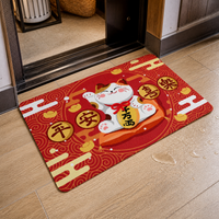 Japanese Cartoon Lucky Cat Washable Non-Slip Absorbent Floor Mat for Bathroom and Kitchen