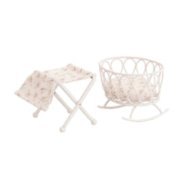 2 Pieces Dollhouse Cradle with Table Iron Miniature Rocking Cradle Lightweight Nursery Furniture for Collectors