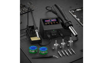 Digital Display Soldering and Hot Air Station Interchangeable Nozzles 2 in 1 Soldering Station Cleaning Sponge Workshop Equipment Space Saving Design