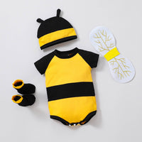 4 Pieces Initial Birthday Gift Newborn Bee Outfit with Wings Short Sleeve Bumblebee Baby Costume Photo Prop Infant Bee Romper Set for Newborns, Infants, Halloween