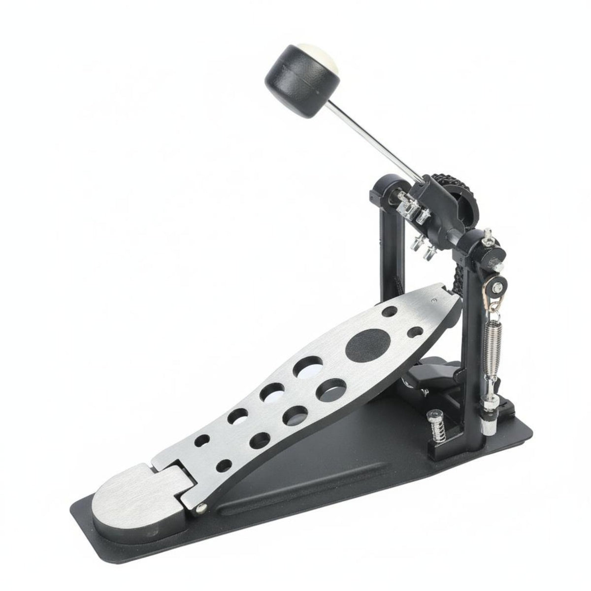 Single Bass Drum Pedal Double Chain Drive Pedal Adjustable Tension Non-Slip Base Musical Instrument Accessory for Drummers, Beginners, Music Studio