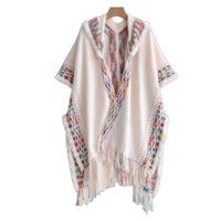 Ethnic Hooded Cape, Women's Pullover Shawl, Travel Scarf, Tassel Design, Multi-Color, Autumn, Photo Outfit
