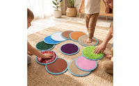 10 Pieces Sensory Mats with Eyelet Floor-Based Sensory Pads Tactile Discs Shaggy Textured Tactile Toy Sequined for Children