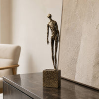 Human Figurine Cast Aluminum Standing Sculpture Minimalist Sculpture with Base for Simplifiers, Bookshelf, Entryway