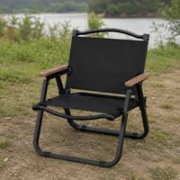 Outdoor Carbon Steel Folding Chair and Table Set, Portable Picnic Camping Beach Chair with Armrests, Kermit Style