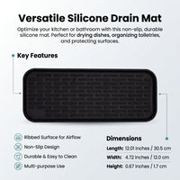 Silicone Draining Mat for Kitchen Sink and Counter, Large Dish Mat with Non-Slip Design, and Draining Tray, Sink for Homeowners