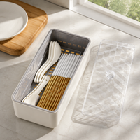 Cutlery Storage Box, Utensil Holder Box with Lid, Modern Minimalist Chopstick Container for Kitchen & Dining, Drainage Feature