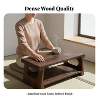 Foldable Design Collapsible Tatami Table Portable Two-Tier Japanese Low Desk Multi-Functional Tea Stand Stable Construction for Small Space Dwellers, Home Decorators, Meditators, Bay Window, Balcony, Living Room, Bedroom