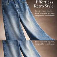 Women's Jeans with Elastic Waist for Everyday Casual Wear, Baggy Wide Leg Trousers in Non Stretch Denim, Plus Size Pull On UK