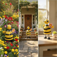 Outdoor Bee Statue Whimsical Metal Bee Sturdy Garden Figure Cute for Patio, Porch