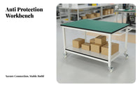 Anti Rolling Workbench Lockable Casters Two-Tier Tool Trolley Locking Wheels 2 Shelf Rolling Cart for Professionals, Garage, Research Facility, School