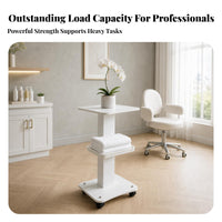 Square Top Beauty Instrument Trolley Flat Work Surface Salon Equipment Trolley Storage Tray Esthetician Rolling Cart Rounded Edge