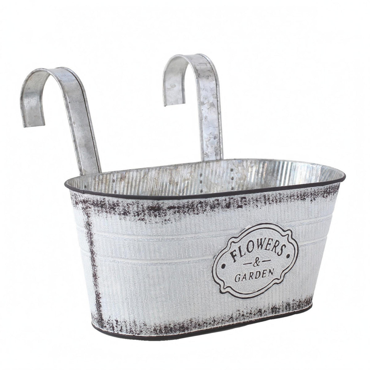 Galvanized Hanging Planter Powder-Coated Wall Flower Pot Distressed Finish
