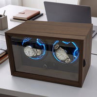 Double Two-Slot Watch Winder Wood-Grain Watch Winder Box Quiet Silent for Nightstand