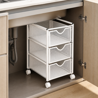 3 Tier Storage Trolley, White Carbon Steel Kitchen Storage Cart with Pull-Out Drawers, Freestanding Rolling Utility Tool Trolley