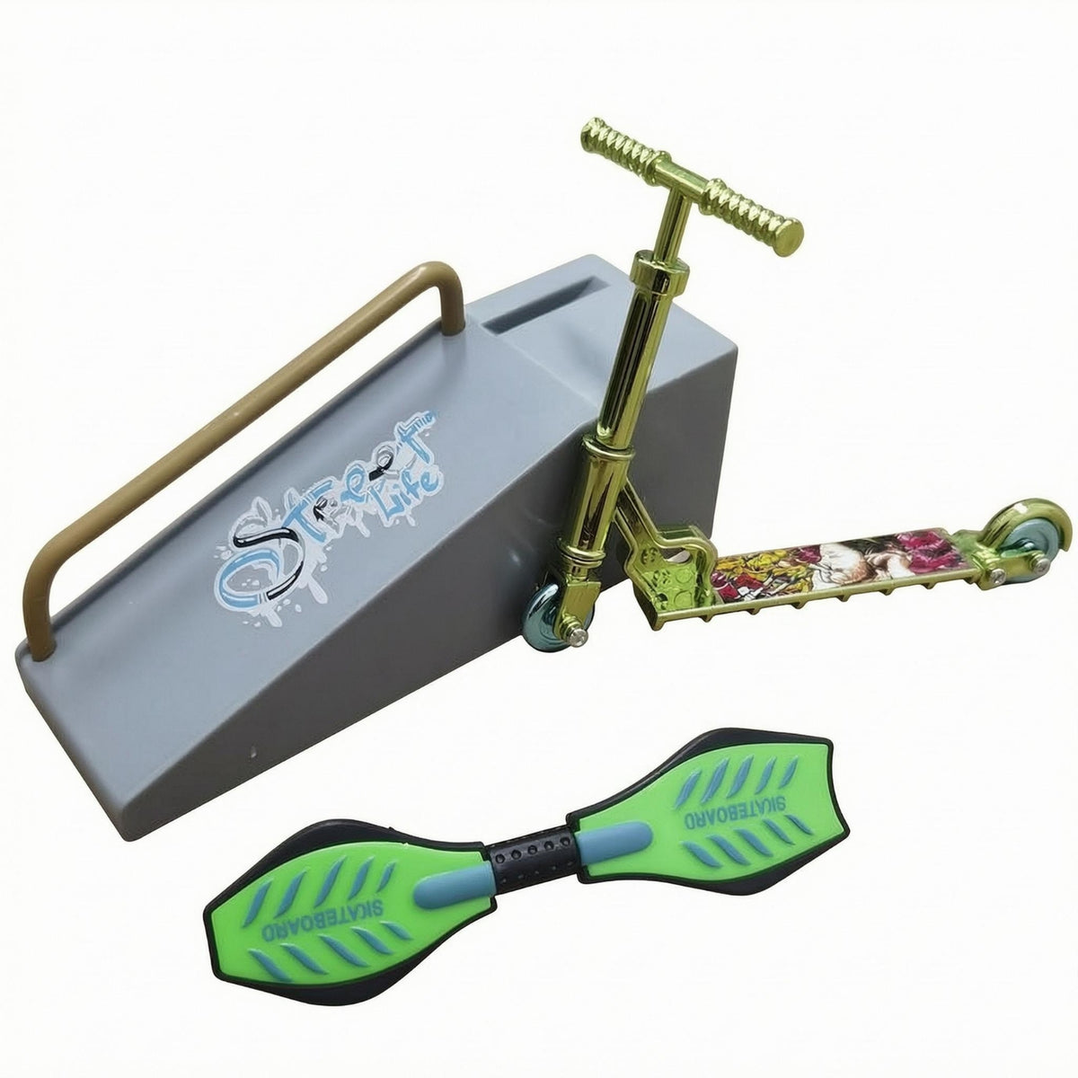 3 Pieces Alloy Finger Cycle Plastic Finger Scooter Printed Deck Mini Bike Toy Set Textured