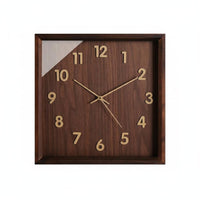 Square Wooden Clock Minimalist Design Silent Wall Clock Reinforced Glass Surface Decor for Bedroom