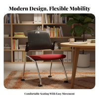 Simple Modern Design Wheeled Training Chair with Backrest Hook Mobile Rolling Swivel Chair Space-Saving Conference Seating Soft Cushion for Trainees, Students, Adults, Meeting Room, Bedroom