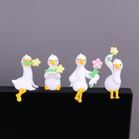 4 Pieces Duck Figurine Adorable Duck Ornament Mini Desk Decor for Office, Car Dashboard