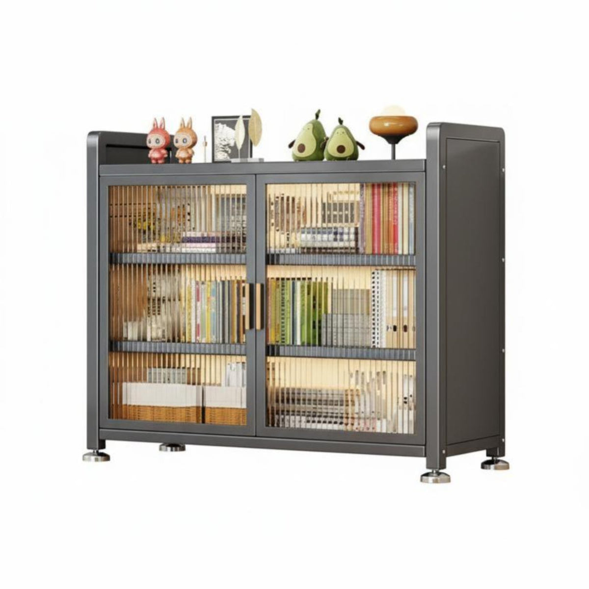 particle-proofresistant Multi-Tier Cupboard with Fluted Doors Sturdy Construction bookshelf Large Capacity Storage Cabinet adaptable for Book Lovers, Homeowners, Interior Design aficionados, Living Room, Study, Home Office, Bedroom