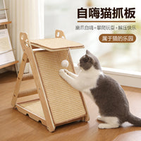 Wooden Cat Tree with Scratching Post and Sisal Pad, Space-Saving