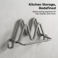 Cabinet and Kitchen Cupboard Lid Organizer for Home Cooks, Wall Mount Rack and Pan with Adjustable Cutting Board for