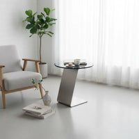 Minimalist Design C-Shaped Glass Surface Stand Slides Under Sofa C-Shaped Glass Table Space-Saving Living Room Furniture Easy to Clean for Interior Designers, Apartment Dwellers, Small Areas, Bedroom, Entryway, Reading Nook