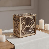 Party Decoration Wooden Wedding Card Box Romantic Design Hollow Wedding Card Holder Large Capacity Wooden Envelope Box for Couples, Brides, Grooms, Valentine