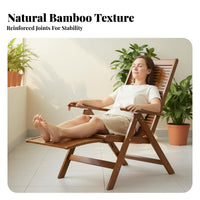 Easy Storage Foldable Bamboo Lounge Chair Lightweight Folding Bamboo Deck Chair Installation-without Assembly Portable Patio Recliner Long-Lasting for Adults, Seniors, Homeowners, Balcony, Rest Ping, Living Room, Garden