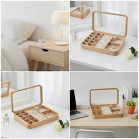 Wooden Jewelry Box with Compartments Divided Wooden Jewelry Box Desktop for Dresser
