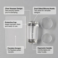 Stamper Double Ended with Transfer with Cap for French Manicure, Decoration Kit for Nail Technicians