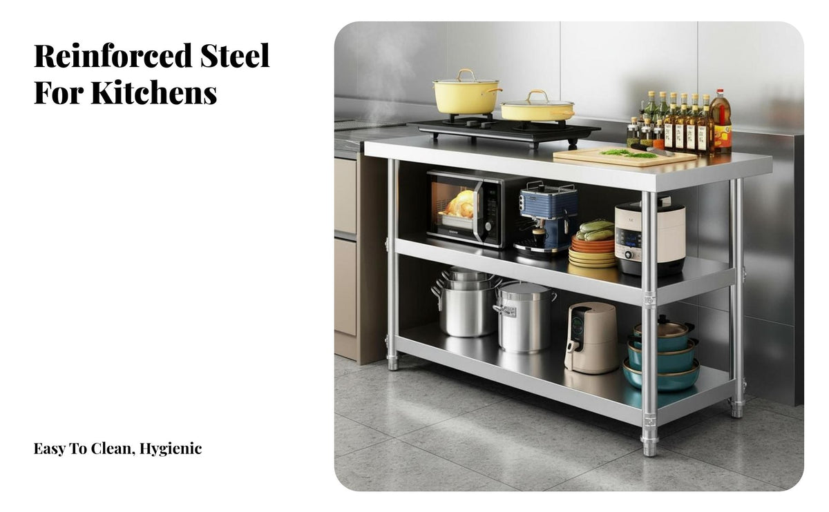 Stainless Steel Workbench Heavy-Duty Stainless Steel Prep Table High Load Capacity Commercial Food Prep Table for Caterers, Chefs, Bakery, Bar, Garage