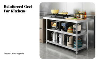 Stainless Steel Workbench Heavy-Duty Stainless Steel Prep Table High Load Capacity Commercial Food Prep Table for Caterers, Chefs, Bakery, Bar, Garage