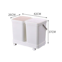 3-Compartment Trash Can Easy to Move Wheeled Sorting Bin Handle Design for Home