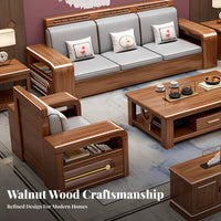 Wooden Frame Sofa with Drawers New Chinese design aesthetic sectional Storage Sofa Modern Minimalist living area design Room Furniture for Homeowners, Home, Lounge Area