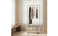 Floor-Standing Clothes Rack with Basket Space-Saving Rolling Clothes Rack Stable Furniture Heavy-Duty for Entryway, Boutique