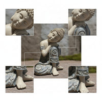 Zen Sleeping Buddha Figurine Garden Seated Buddha Ornament Relief Sculpture Carved for Tea Room