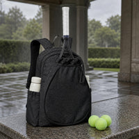 Zippered Main Compartment Drawstring Racket Backpack Water-Resistant Tennis Backpack Soft Structured Racket Bag Top Carry Handle for Pickleball, Gym
