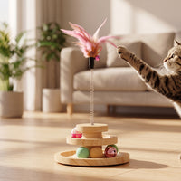 Cat Toy with Feather Teaser Two-Tier Interactive Cat Toy Indoor Sturdy for Cats, Living Room, Bedroom