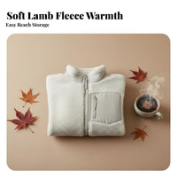 Warm Lambswool Coat Windproof Zip up Sherpa Jacket Loose Fit Stand Collar Teddy Jacket Zippered Pockets for Couples, Adults, Autumn, Fall Season, Daily Wear, Casual Outings