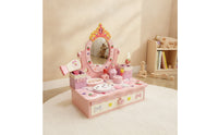 Pretend Dress-up Station Box Pink-Themed Play Makeup Vanity with Drawer Tabletop for Playroom