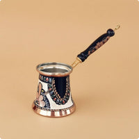 Enamel Decorated Handmade Copper Coffee Pot Floral Design Wood Handle Coffee Pot