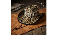 Cowboy Hat with Chin Cord Western-Style Leopard Print Hat Rhinestone for Women, Festivals, Photo Shoots, Streetwear