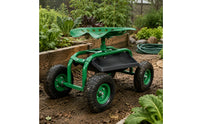 Seated Harvesting Cart Tool Tray Garden Work Sit on Wheels for Gardeners