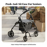 Ergonomic Hand Brakes Elderly Shopping Cart Shock Absorbing Wheels Rollator Mobility Aid with Seat Heavy Duty Mobility Aid with Seat Height Adjustable for Seniors, Disabled Indivi Double S, Adults, Outdoor Use, Daily Walks, Travel, Home