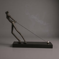 Black Abstract Sculpture Marble Base Abstract Figurine Minimalist Metal Figurine Sculptural for Office