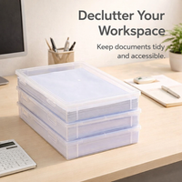 2 Pack A4 Document Storage Box with Lid, Polypropylene Portable File for Office, Stackable Stationery Organizer for Students